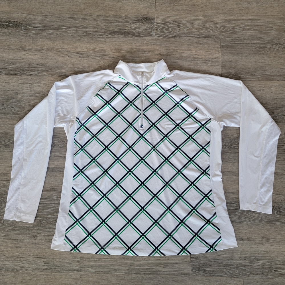 Men's White and Green Plaid Swim Shirt